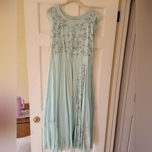 J. Peterman Women's Floral Embroidered Mint Green Dress Size 12 EUC